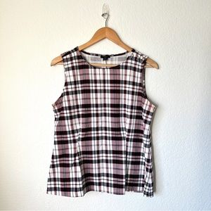 Ann Taylor Cranberry Plaid Sleeveless Top Size Large Petite